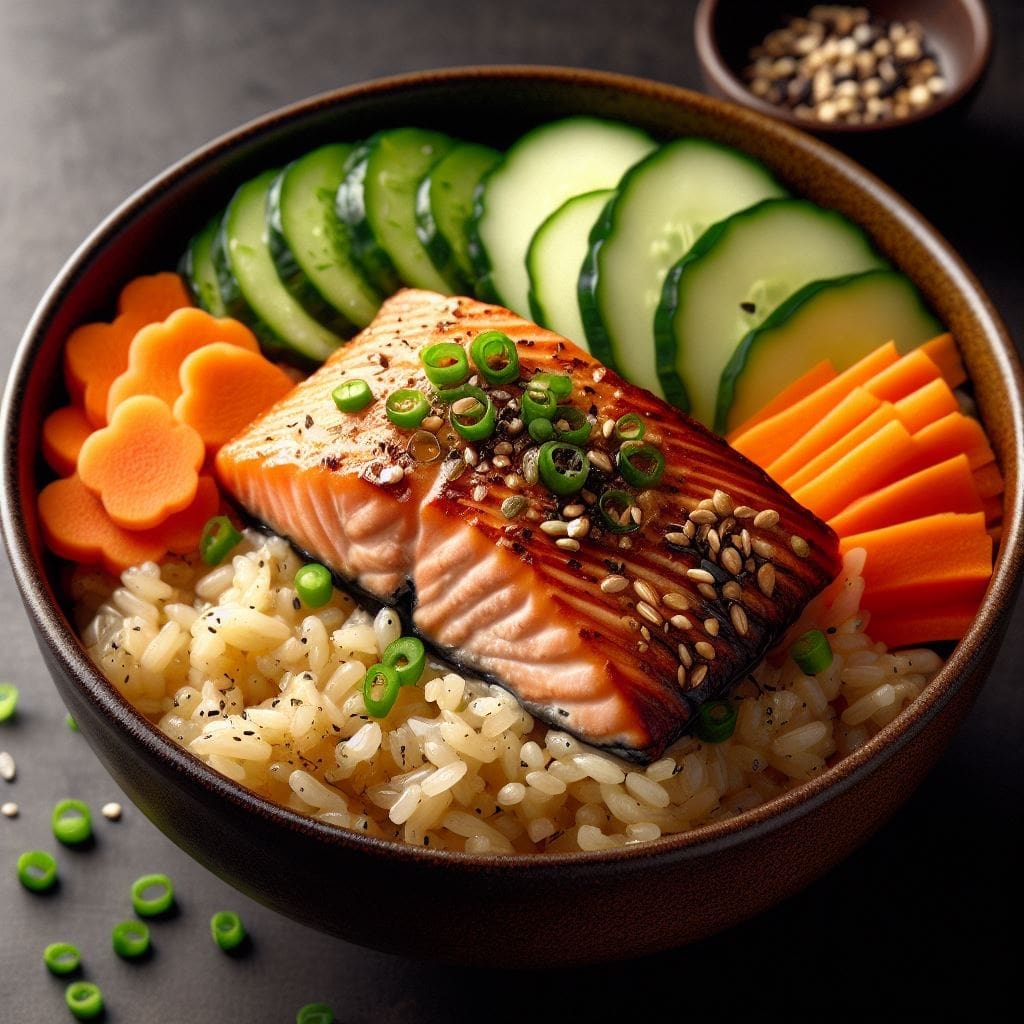 A delicious and healthy meal of grilled salmon with quinoa and roasted vegetables