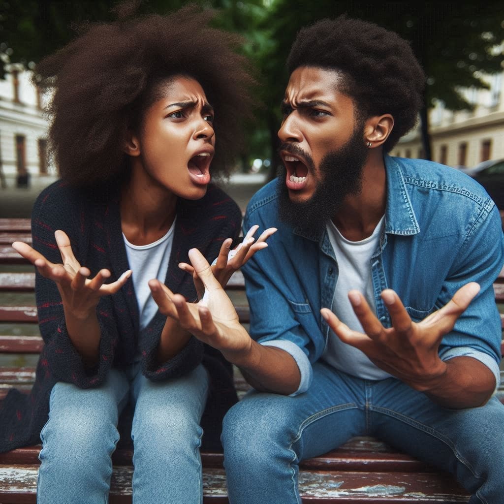 Couple yelling at each other, which is a sign of toxic relationship