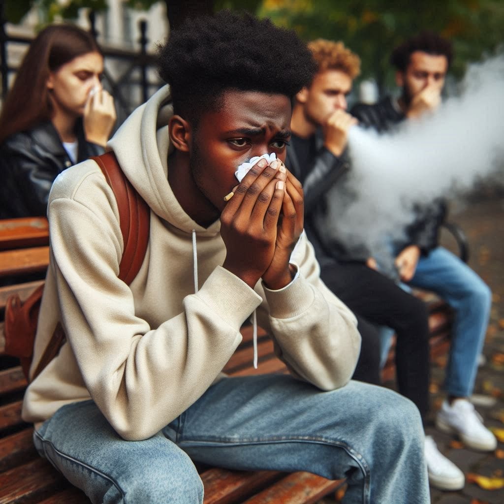 a young man that is exposed to secondhand smoke