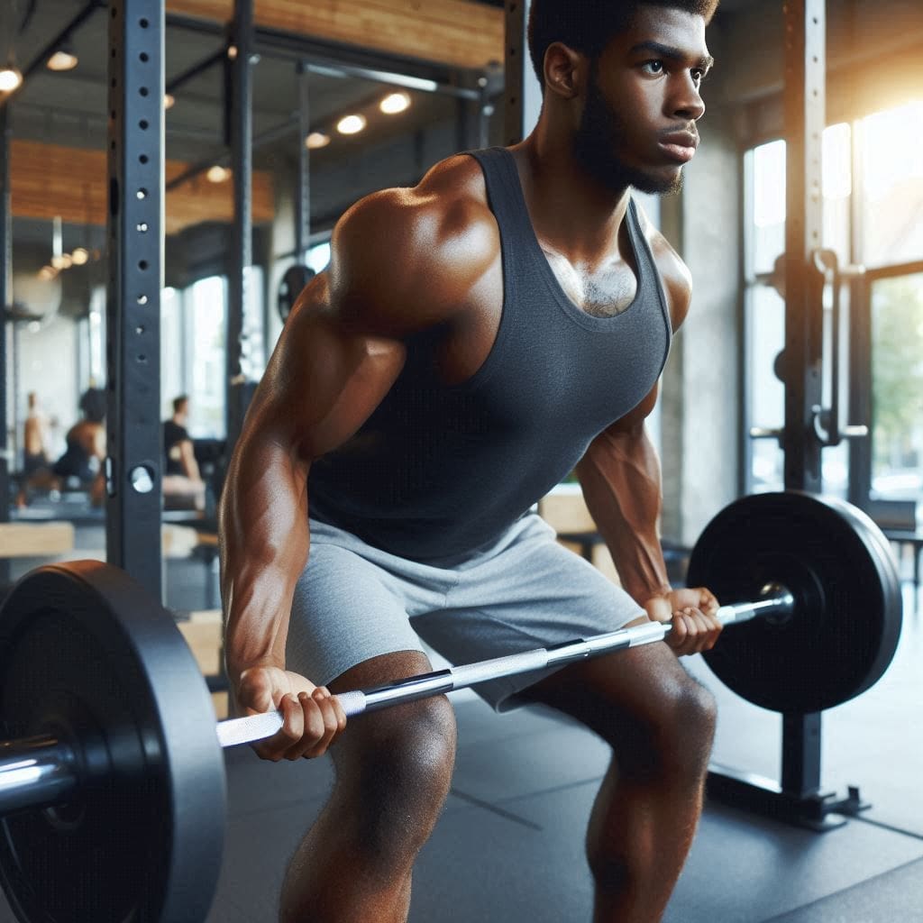 A person lifting weights to build muscle strength and bone density, both of which are important for bone health.