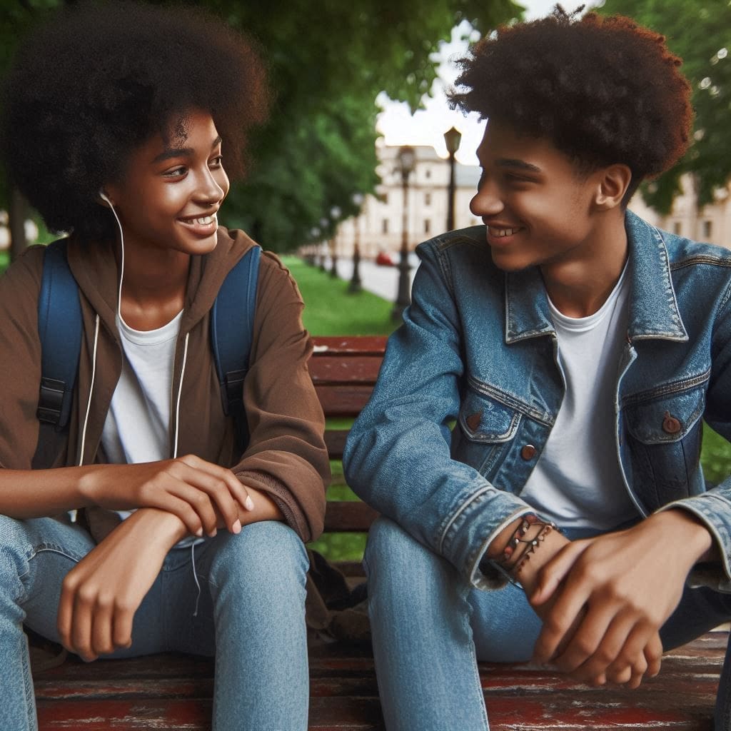 Two young people (man and woman) enjoying a conversation, highlighting the importance of communication in relationships