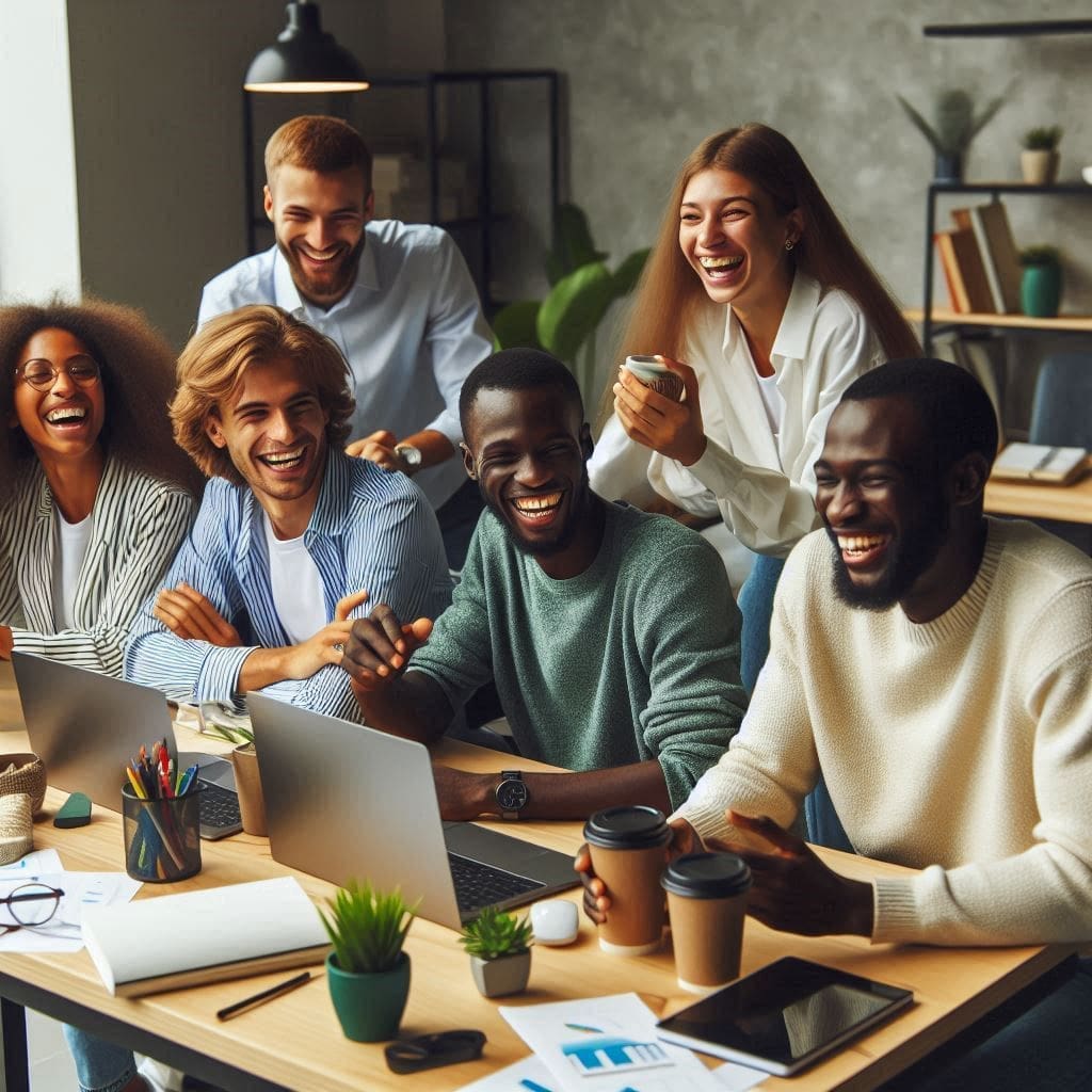 a group employees that are happy in the workplace-employee well-being