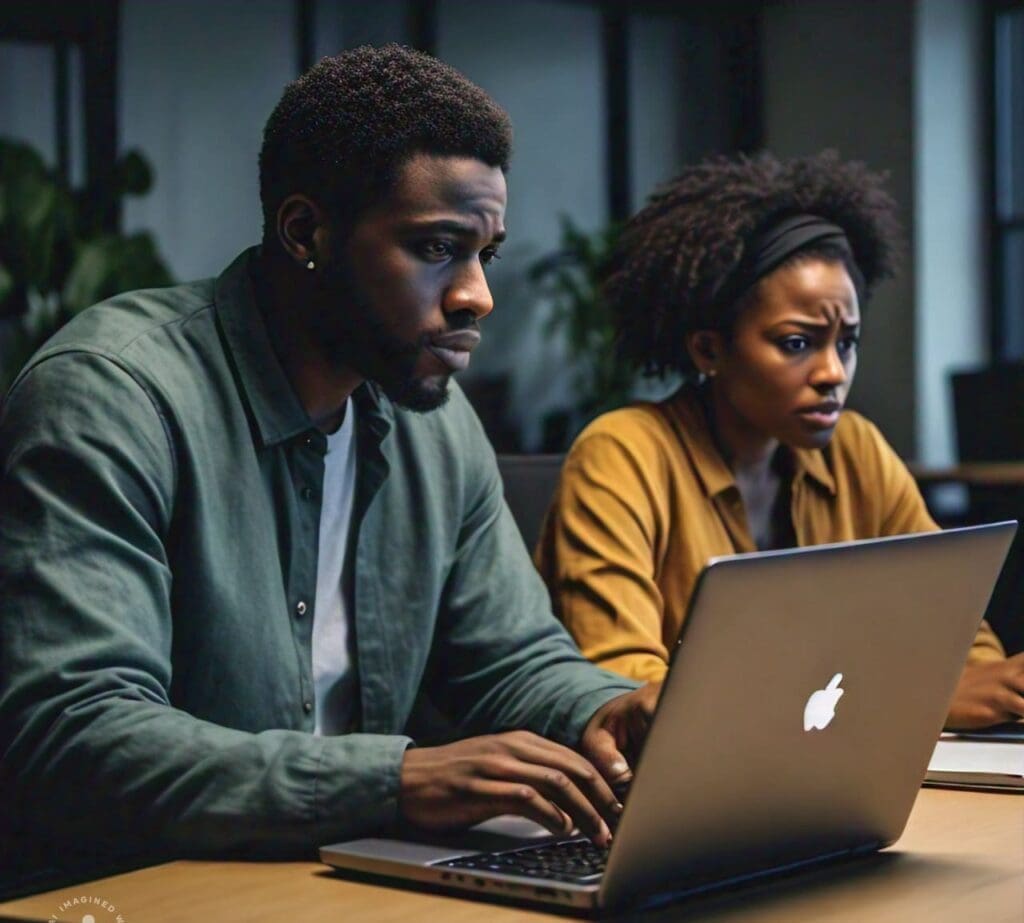 Hidden Dangers of Using Laptops on Your Lap for Nigerian Teenagers and Young Adults 3 Nigerian teenager using a laptop on a desk to avoid health risks associated with placing laptops on laps