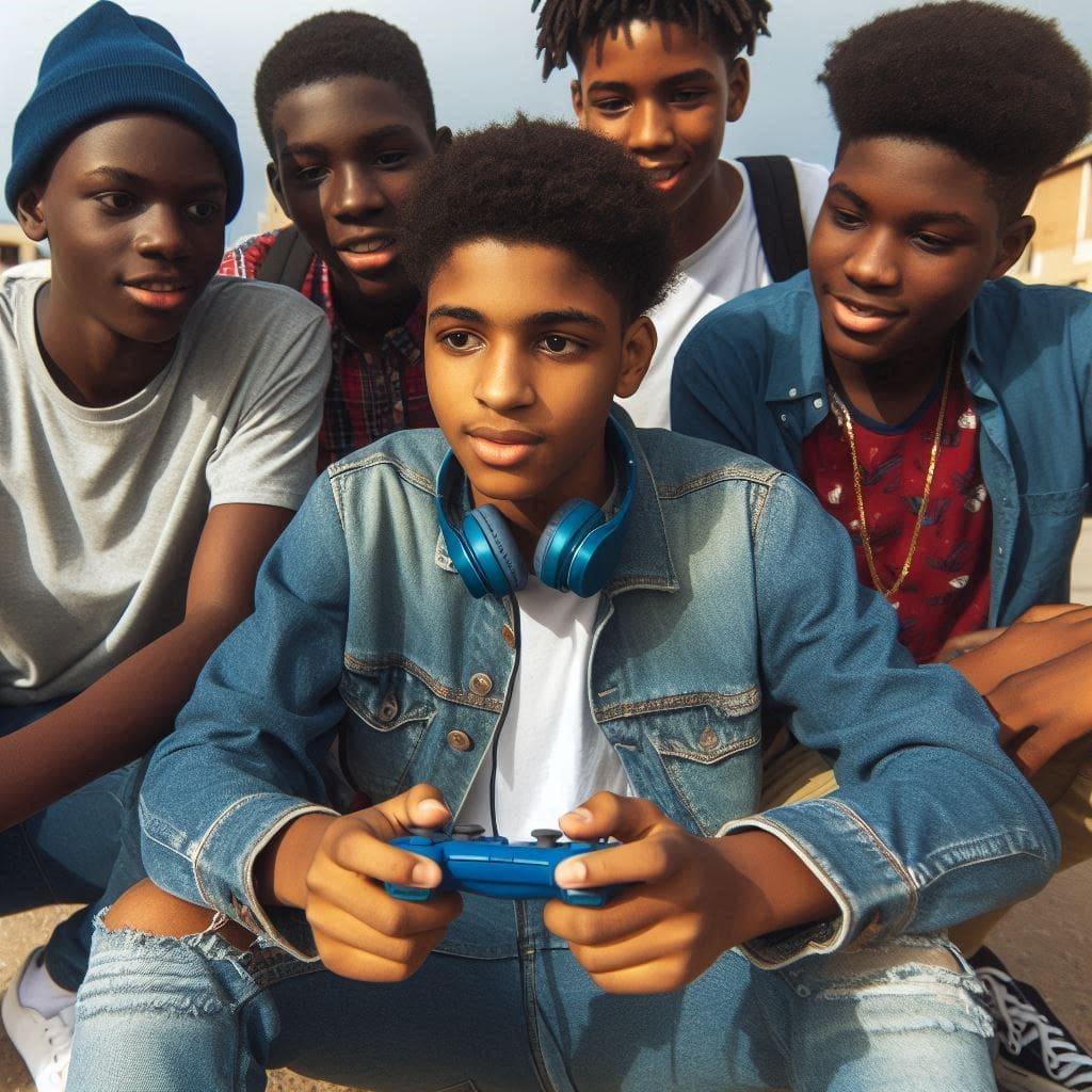 teenage boys playing game