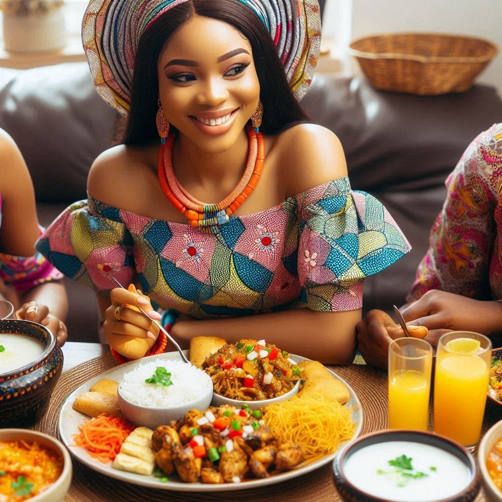 a lady with so much food at her front- binge eating