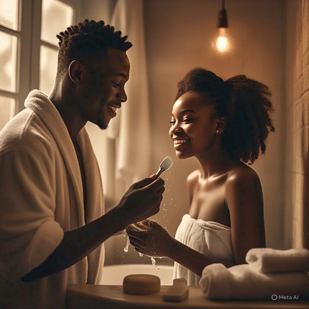 What Every Adult Needs to Know about Sexual Hygiene 1 Confident young African couple practicing good sexual hygiene together in a clean, intimate setting